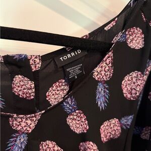 Torrid Black Dress with Pink and Blue Pineapple Pattern